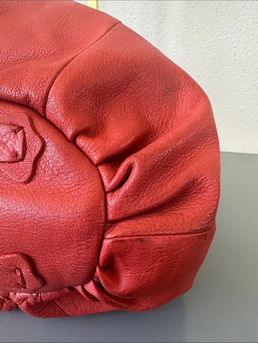 Fiore by Isabella Fiore, Deep coral/orange, 100% Leather Drawstring Tote w/ GHW - Picture 10 of 17